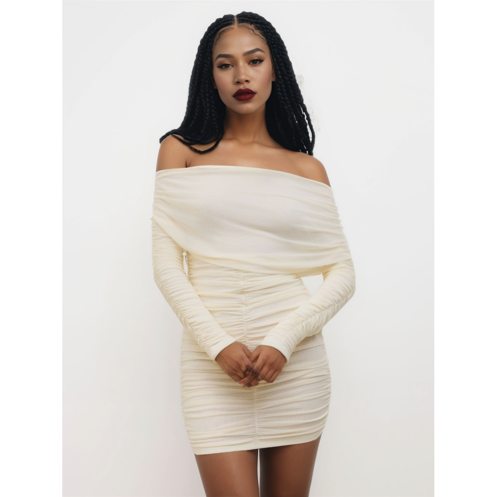 Off Shoulder Ruched Mini Dress