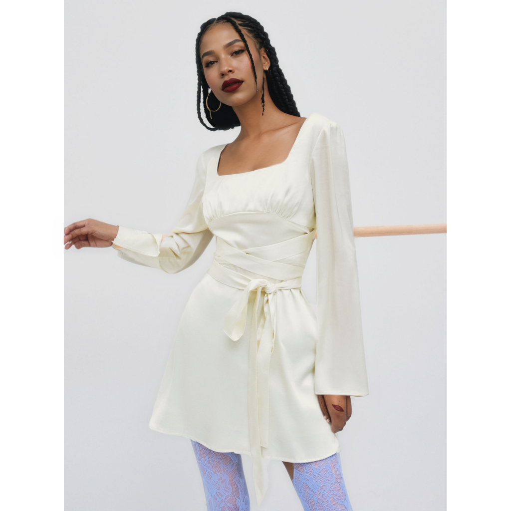 Satin Square neck Mini Dress