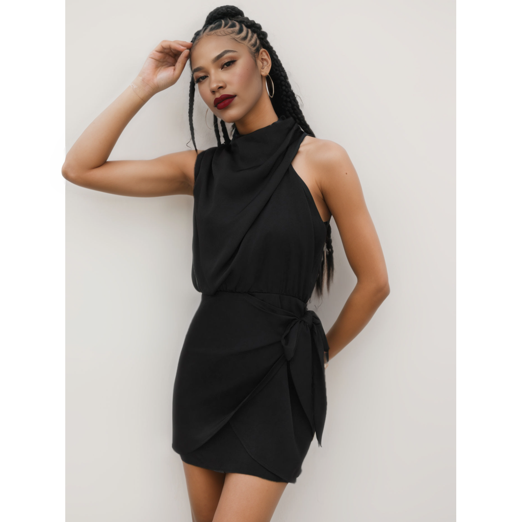 Asymmetrical neck mini dress