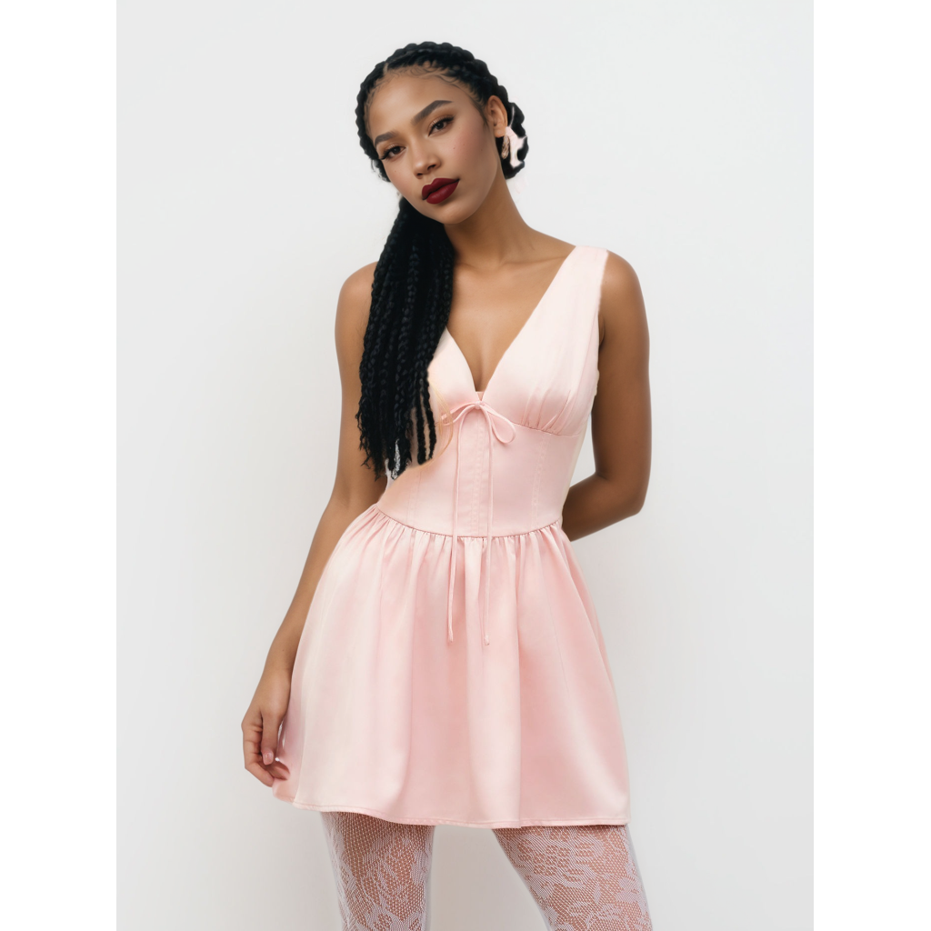 Satin V-neck Ruffle Corset Mini dress