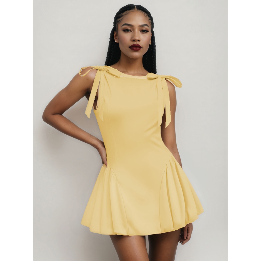 Boat Neck Bubble Mini Dress