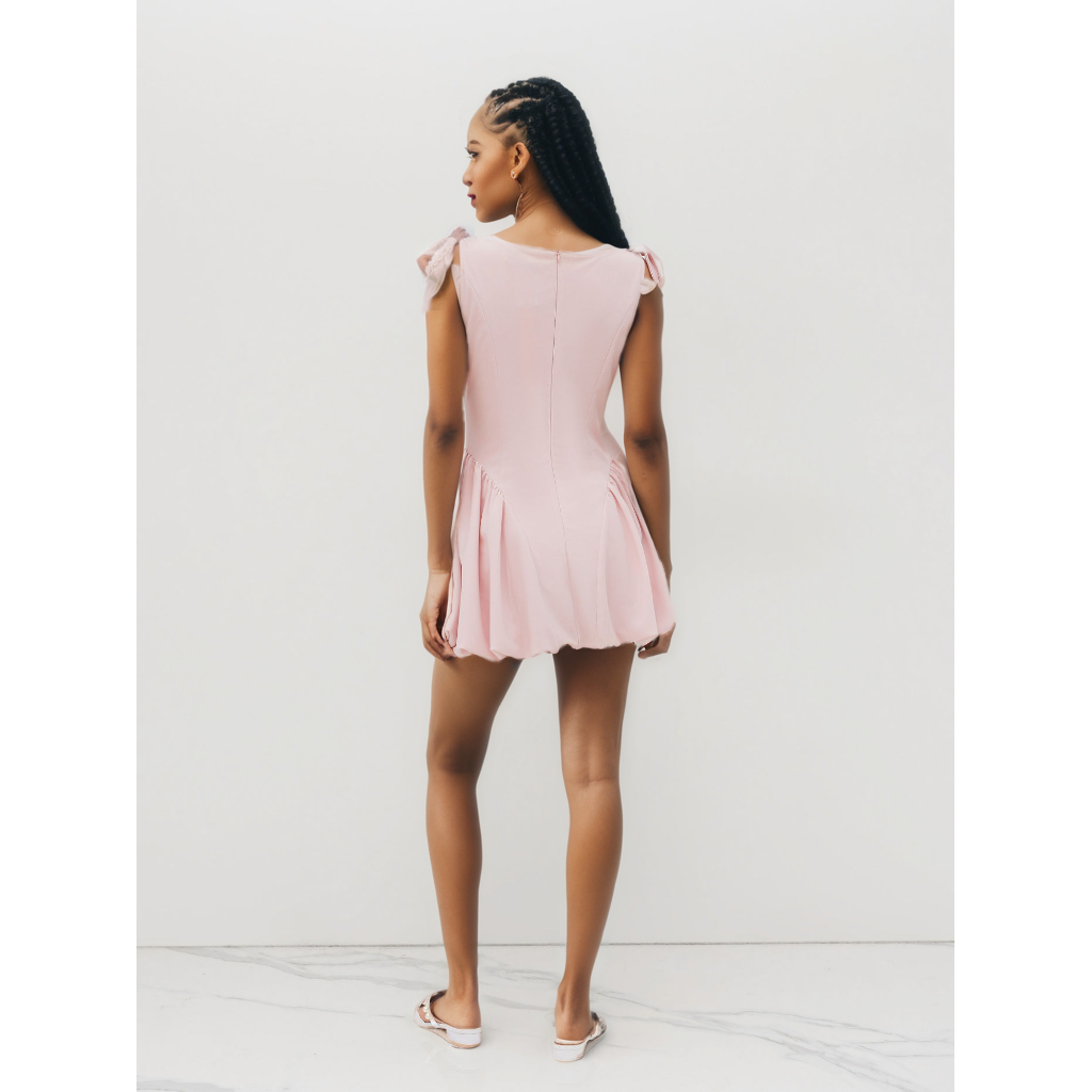 Boat Neck Bubble Mini Dress