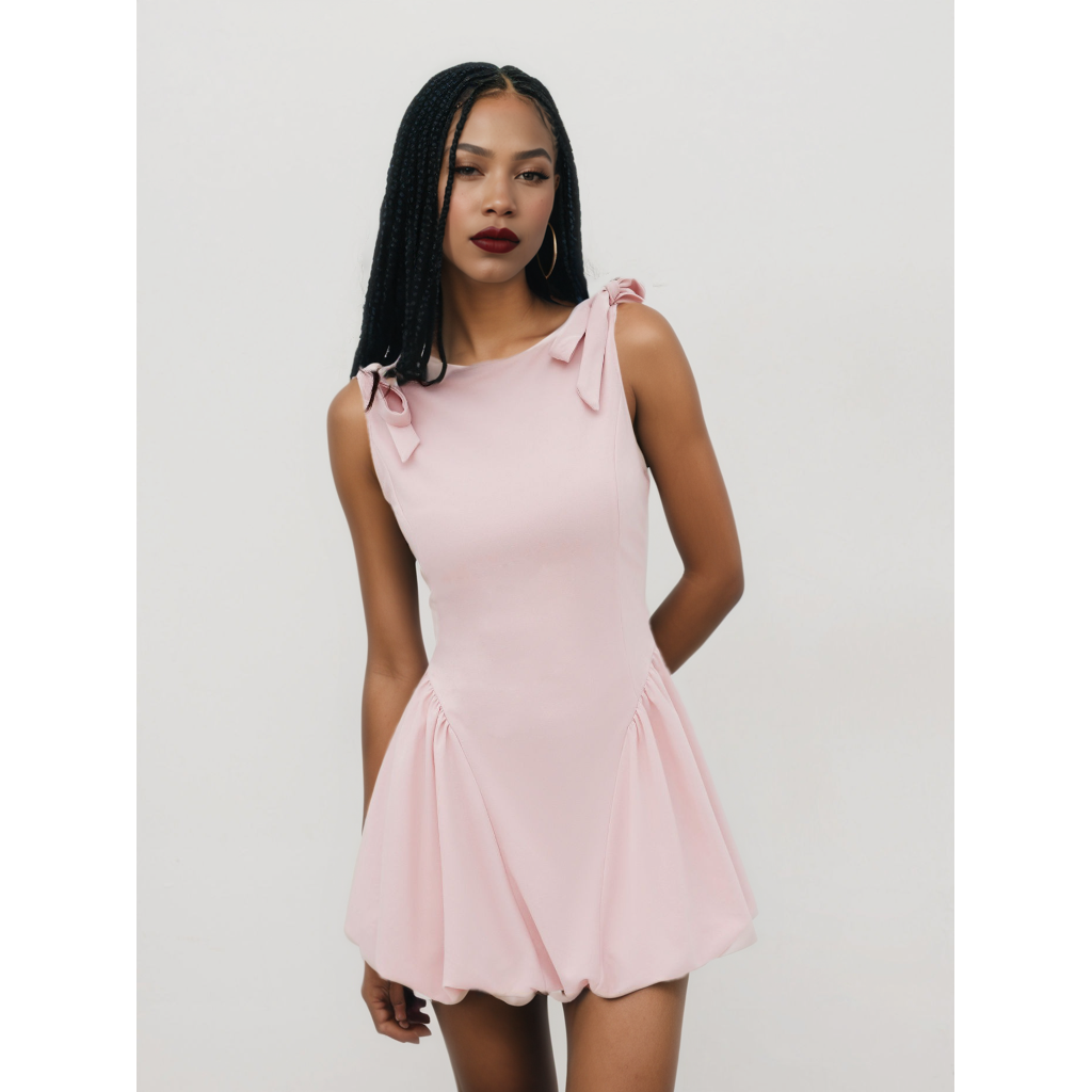 Boat Neck Bubble Mini Dress