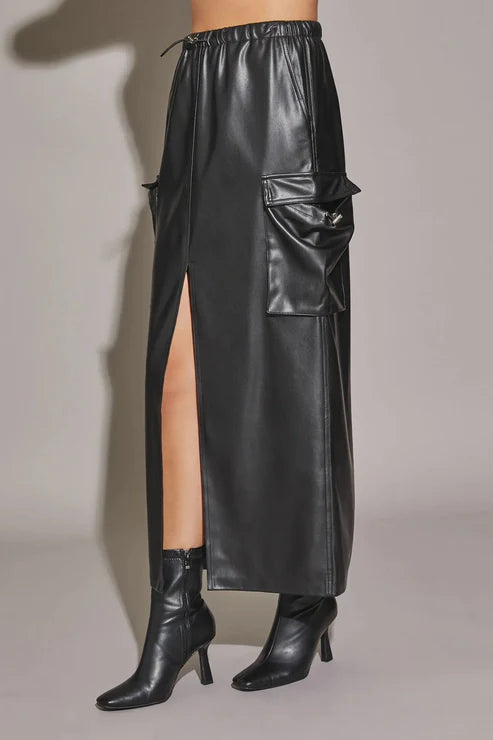 Faux Leather Cargo Midi skirt