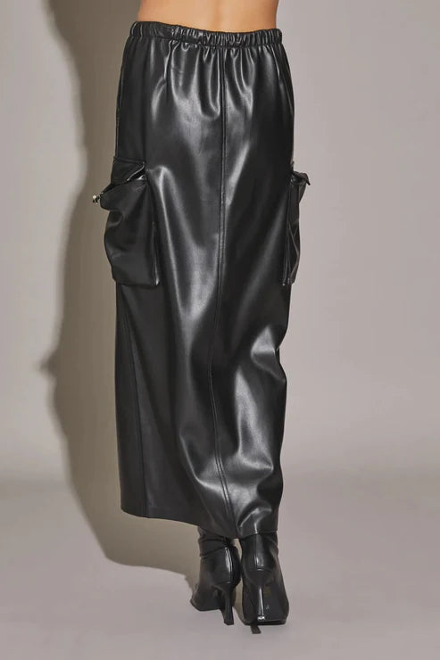 Faux Leather Cargo Midi skirt