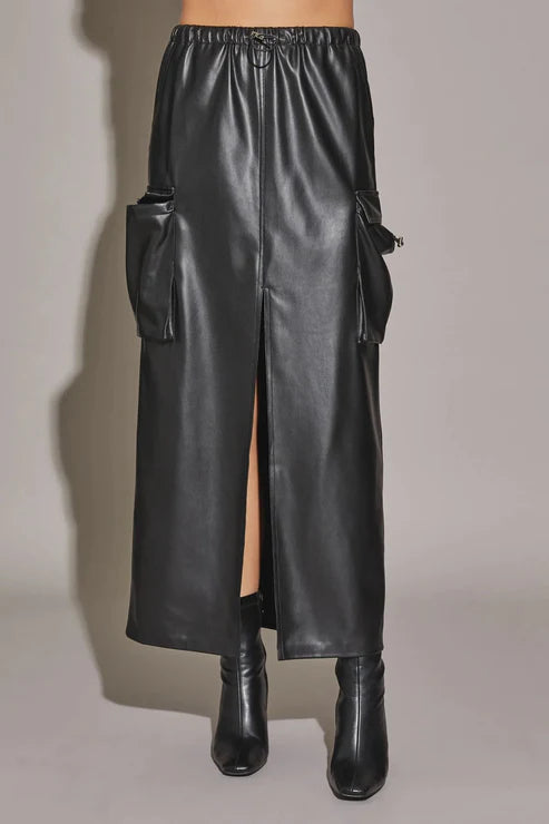 Faux Leather Cargo Midi skirt