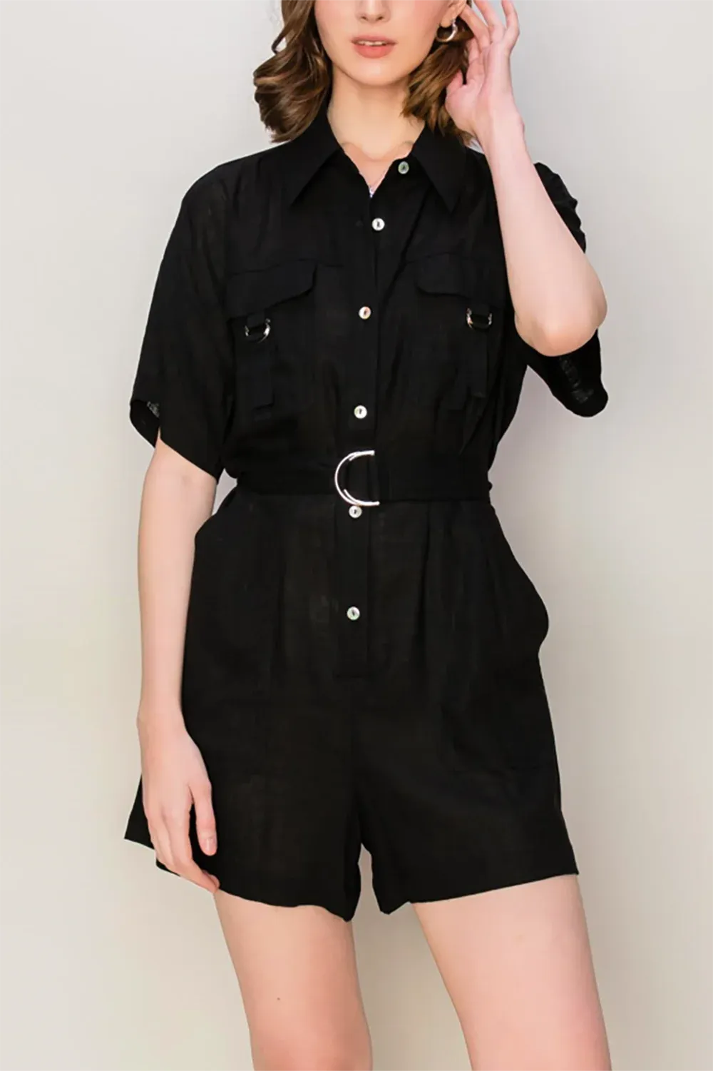 Button-up Belted Utility Romper